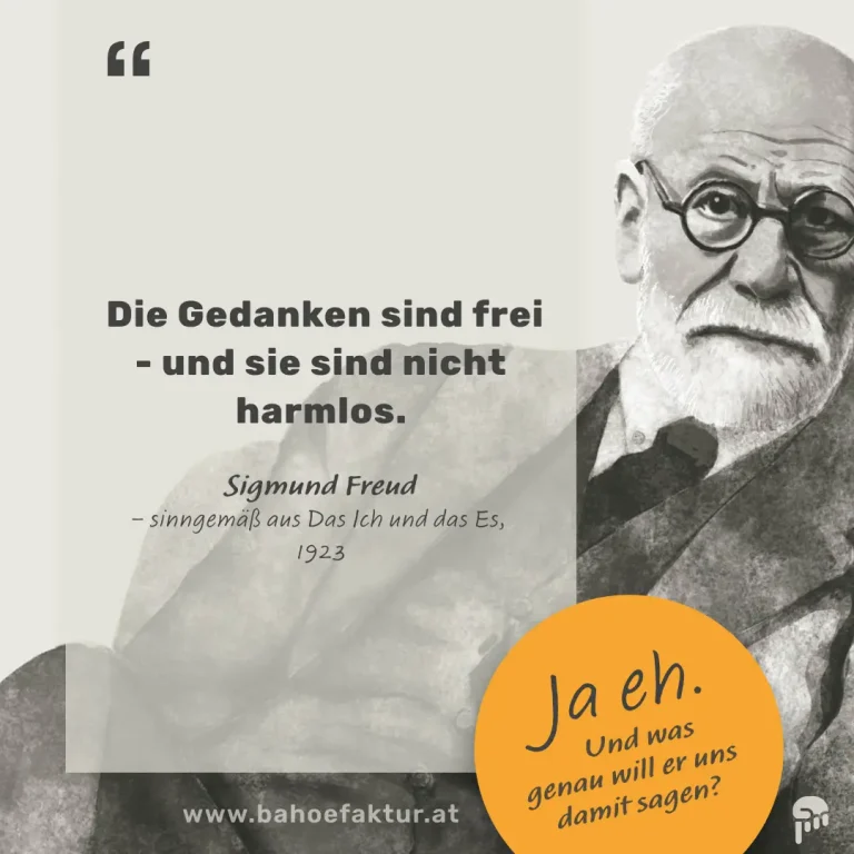 Porträt von Sigmund Freud mit Zitat über die Freiheit im Kopf